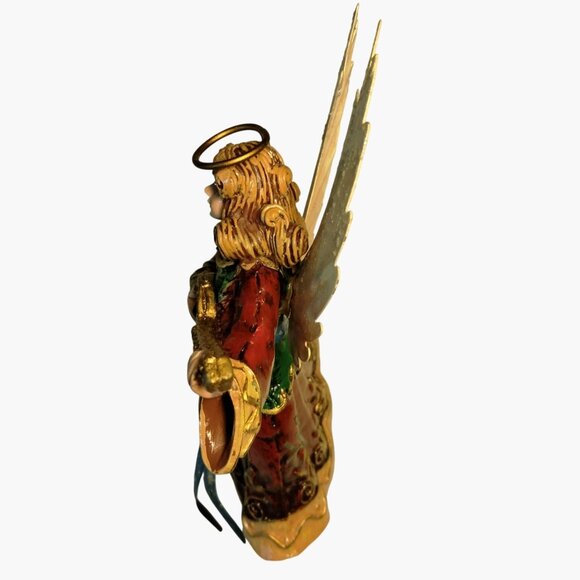 Hand Painted Angel Figurine Harp Glitter Wings - Picture 7 of 8